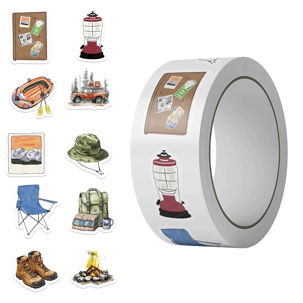 500pcs/Roll Outdoor Happer Camper Stickers Hiking Adventure Decals DIY Laptop Journal Guitar Cartoon Graffiti Seal Label Sticker