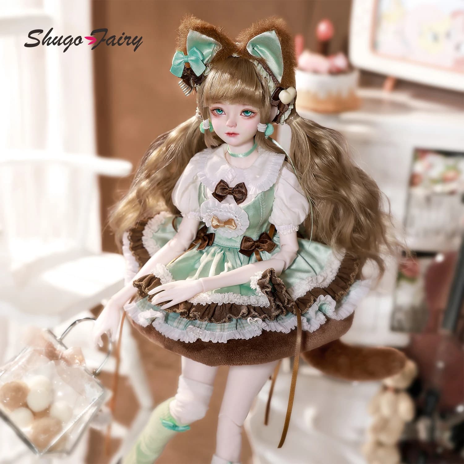 Bambola BJD 1/4 Belinda C Menta Cioccolato Gattino Set completo Lolita Moda Curvy Resina Art Doll Lunga Figura da collezione Shugafairy