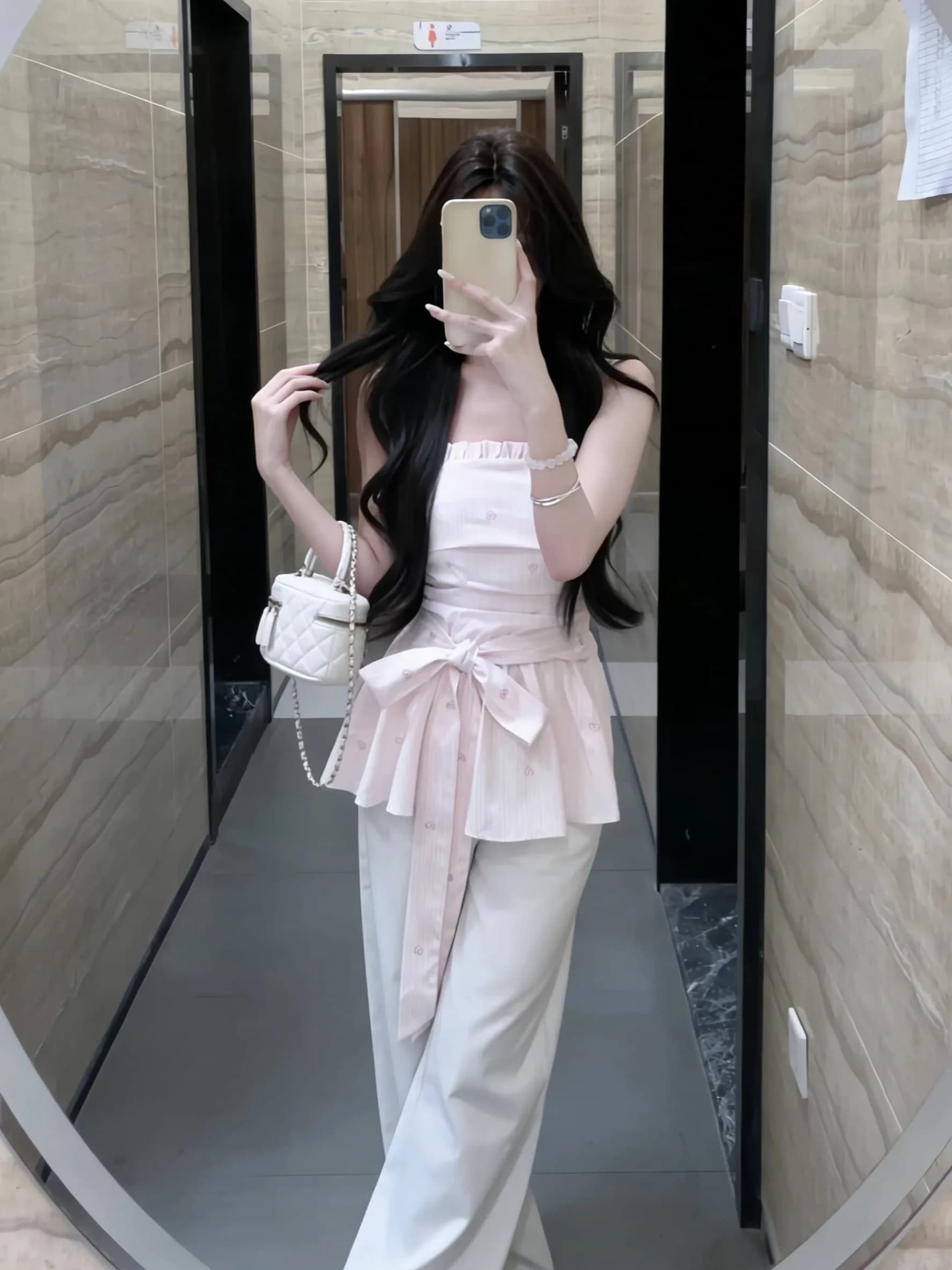Sweet Pink Striped Tube Top Women's Summer Design Belted Slimming Shoulder Baring Sleeveless Shirt Korean Style Slim Fit T-Shirt