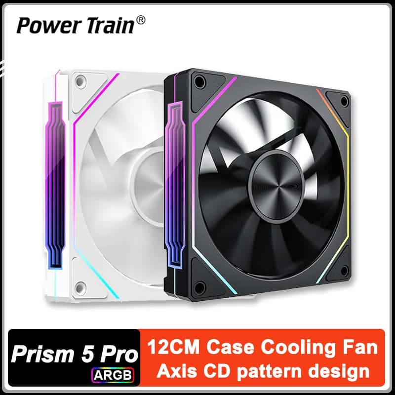 Power Train PRISM 5 Pro Ventola con custodia da 120 mm Ventola di raffreddamento silenziosa ARGB 5V 3PIN con design modello CD asse compatibile con AURA SYNC