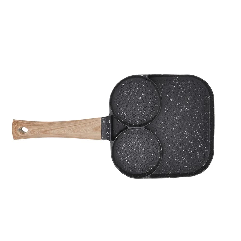Padella Quadrata in Lega di Alluminio Antiaderente 3 in 1 per Colazione, Nera, con Riscaldamento Uniforme e Scomparti per Friggere le Uova
