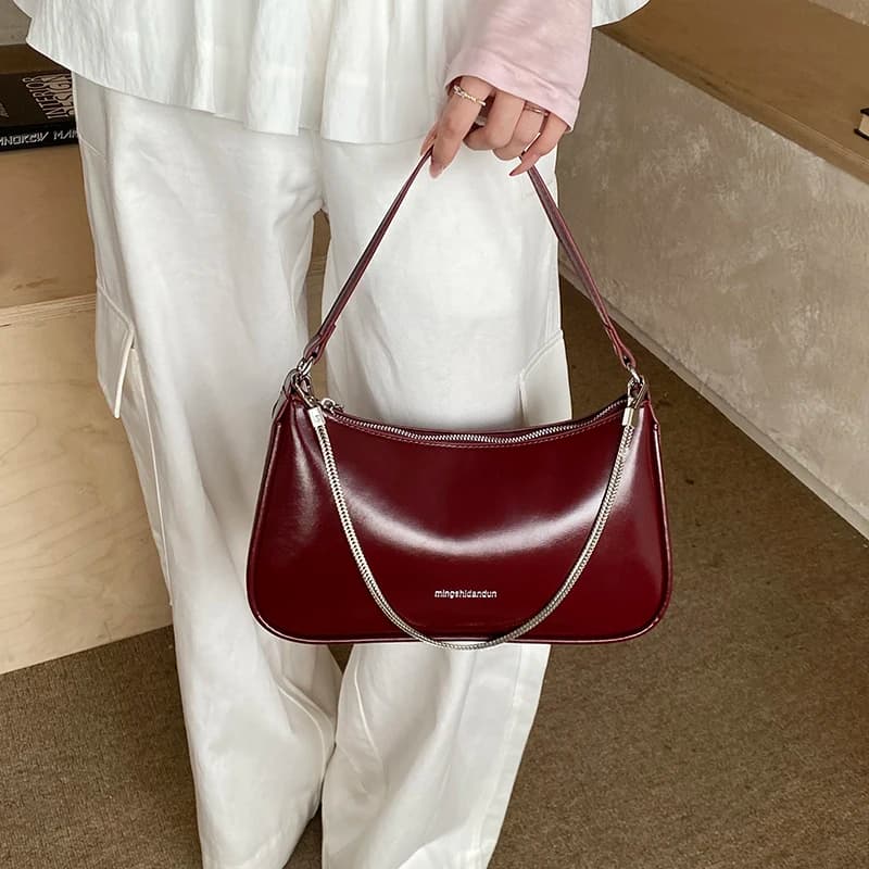 Borsa a Tracolla in Pelle PU per Donne, Design Semplice con Cerniera Quadrata, Borsa a Mano alla Moda con Catena