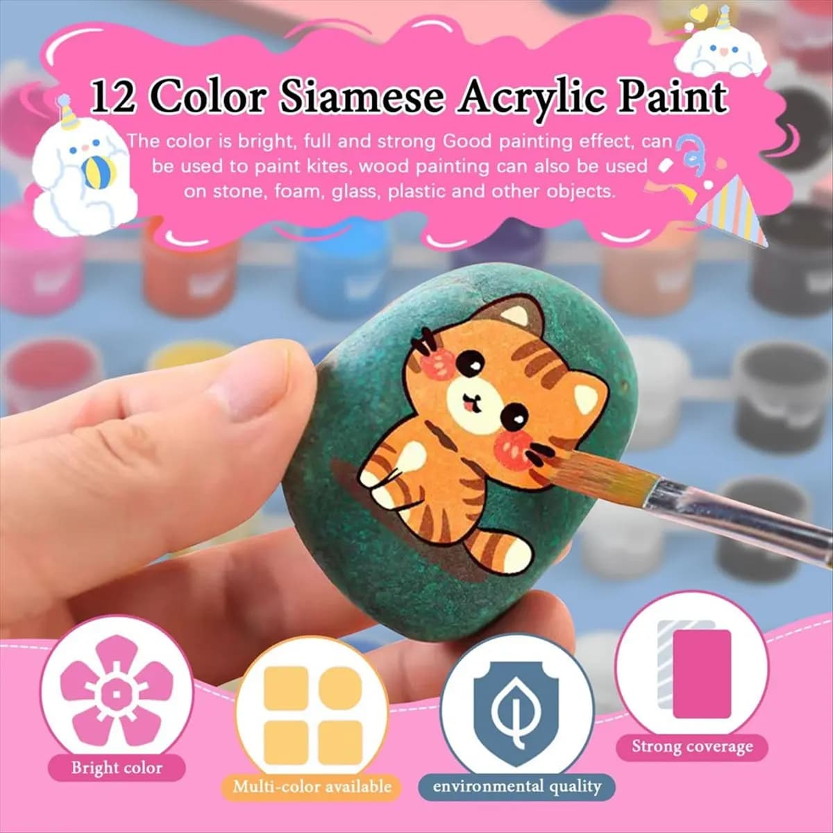 ABJS Acrylic Paint Set,for Kids&Adults Craft Paints,Kids Paint Set Container Strips Storage, Perfect for Home Birthday Party