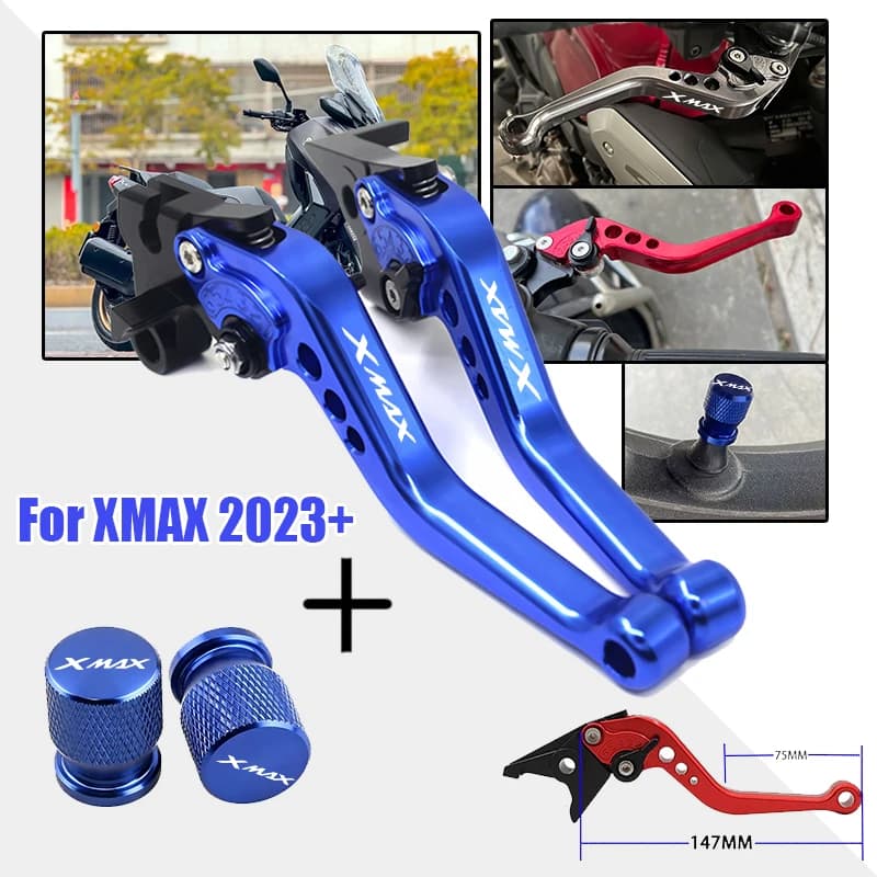 For XMAX 125/250/300/400 2023 2024 2025 Motorcycle Accessories Short Handle Levers Brake Lever Clutch Lever & Tire Valve Caps