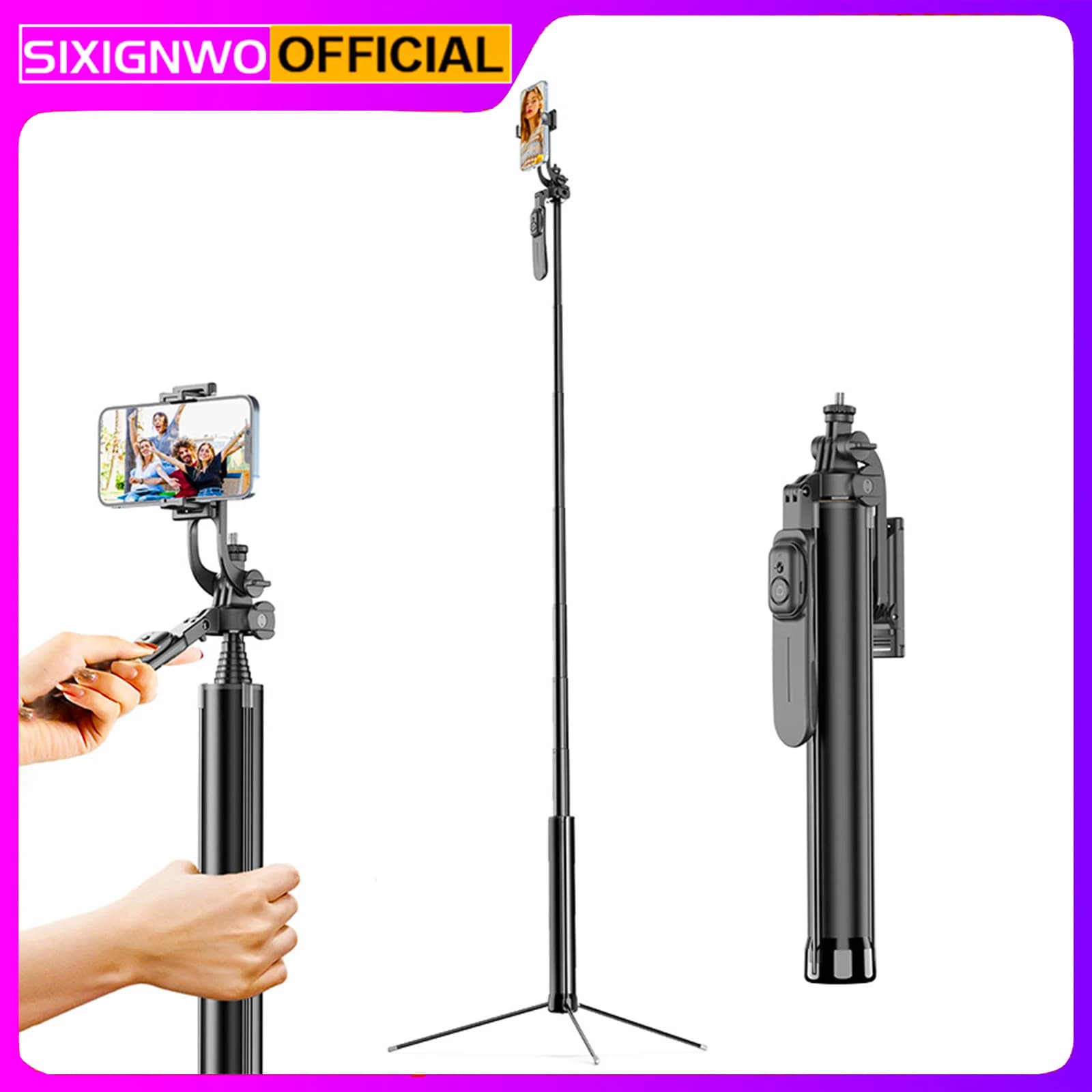 Staffa per treppiede in metallo da 1.8m telecomando Bluetooth Selfie Stick con supporto Gopro supporto per telefono a vite da 1/4 ''per Live Streaming Vlog