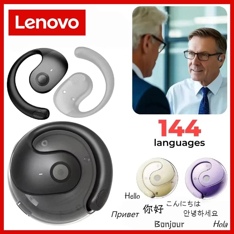 Auricolari Lenovo T2 Wireless Bluetooth con AI, Traduzione Linguistica in Tempo Reale per 144 Lingue, Cuffie Traduttore da Indossare all'Orecchio