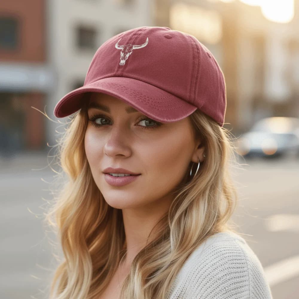 Casual Washed Cotton Bull Skull Print Baseball Cap Hip Hop Distressed Sun Hat Sunscreen Adjustable Dad Hat For Man Women Unisex