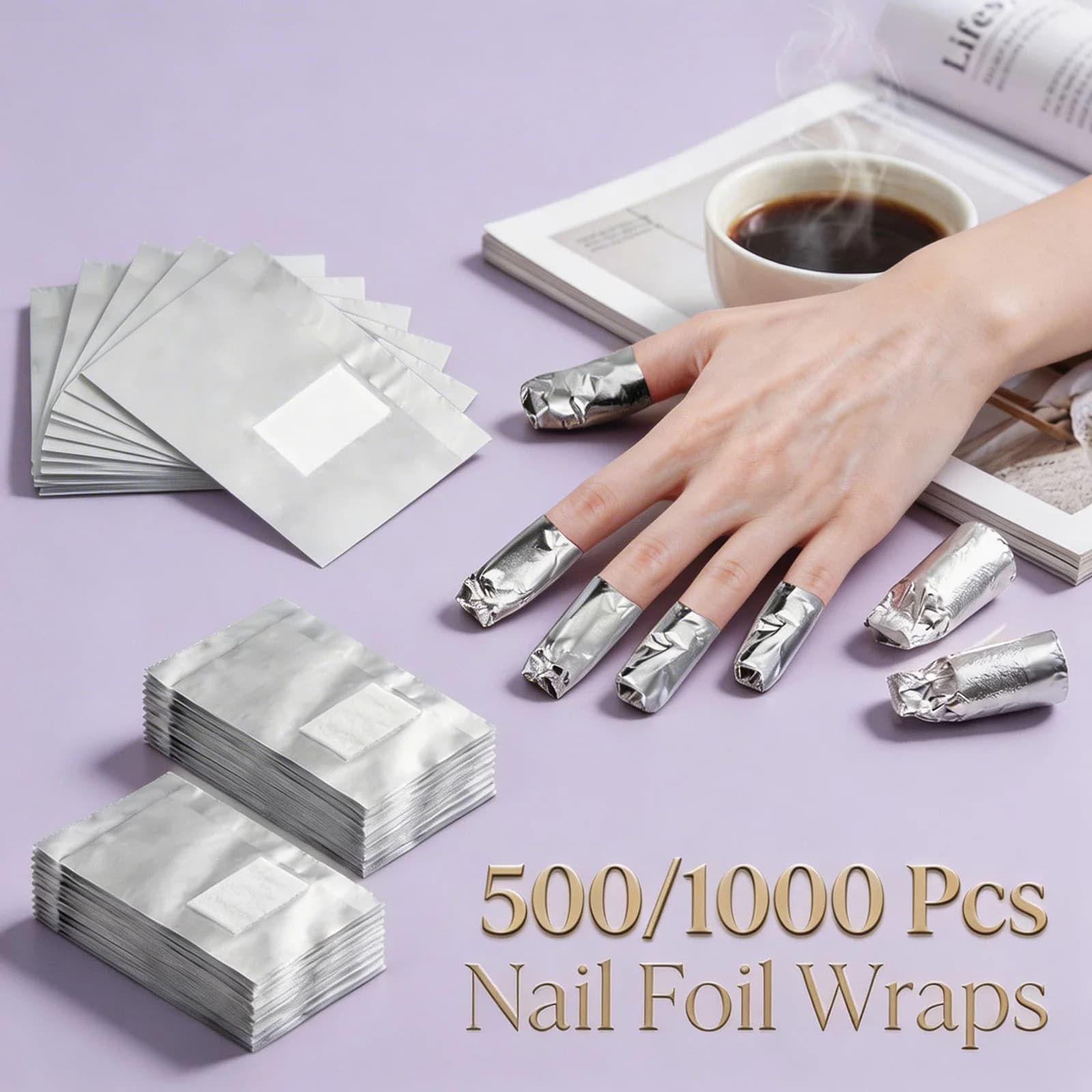 500/1000 Pezzi Foglietti Struccanti per Unghie, Wraps per Rimozione Smalto Gel, Strumento per Manicure, Forniture per Rimozione Smalto Gel a Casa