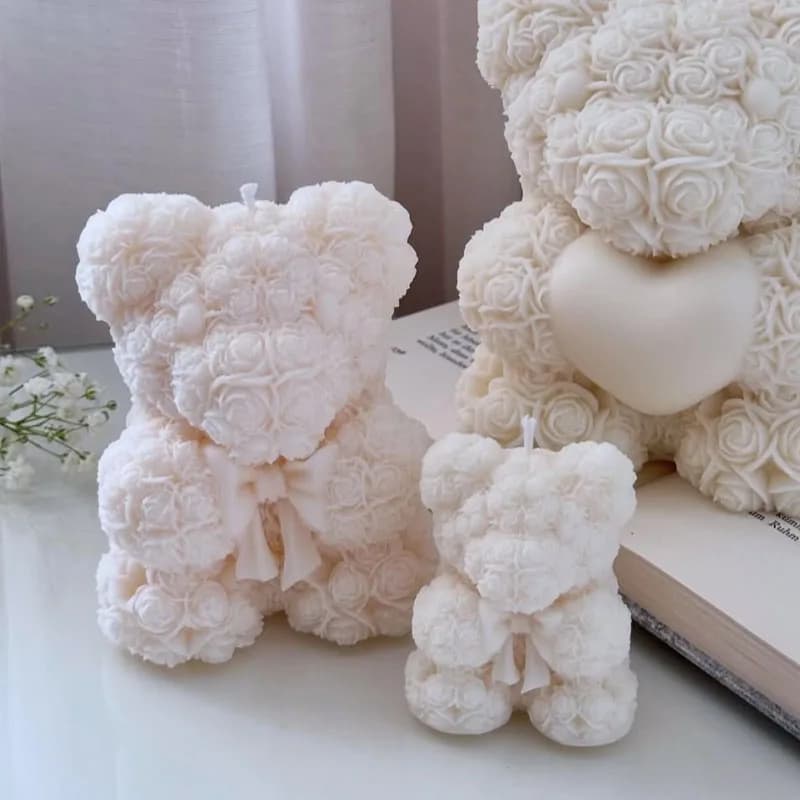 Rose Bow Bear Candle Silicone Mold Valentine's Day Bear Candle Resin Molds for making candles soap gypsum casting Mould Gifts