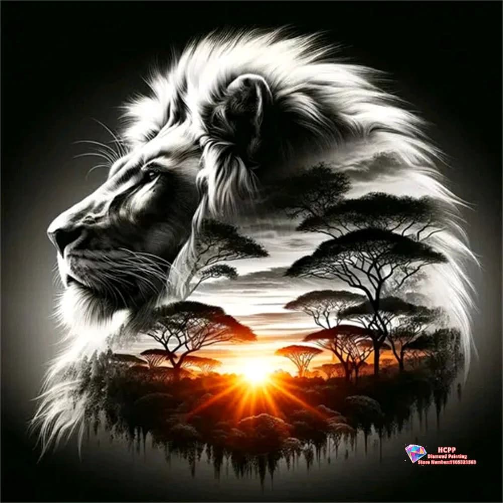 Kit Pittura Diamante 5D Fai da Te Leone Animale Giungla Alba Ricamo Diamante Punto Croce Artigianato Fatto a Mano Regalo Decorazioni Casa