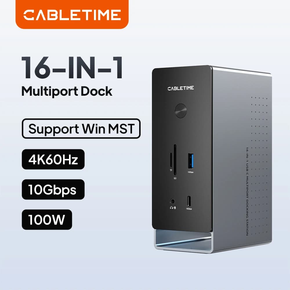 CABLETIME Docking station USB C 16 IN 1 Custodia SSD M.2 compatibile HDMI 4K Ethernet 100W PD Dock Hub Stazione di lavoro SD/TF