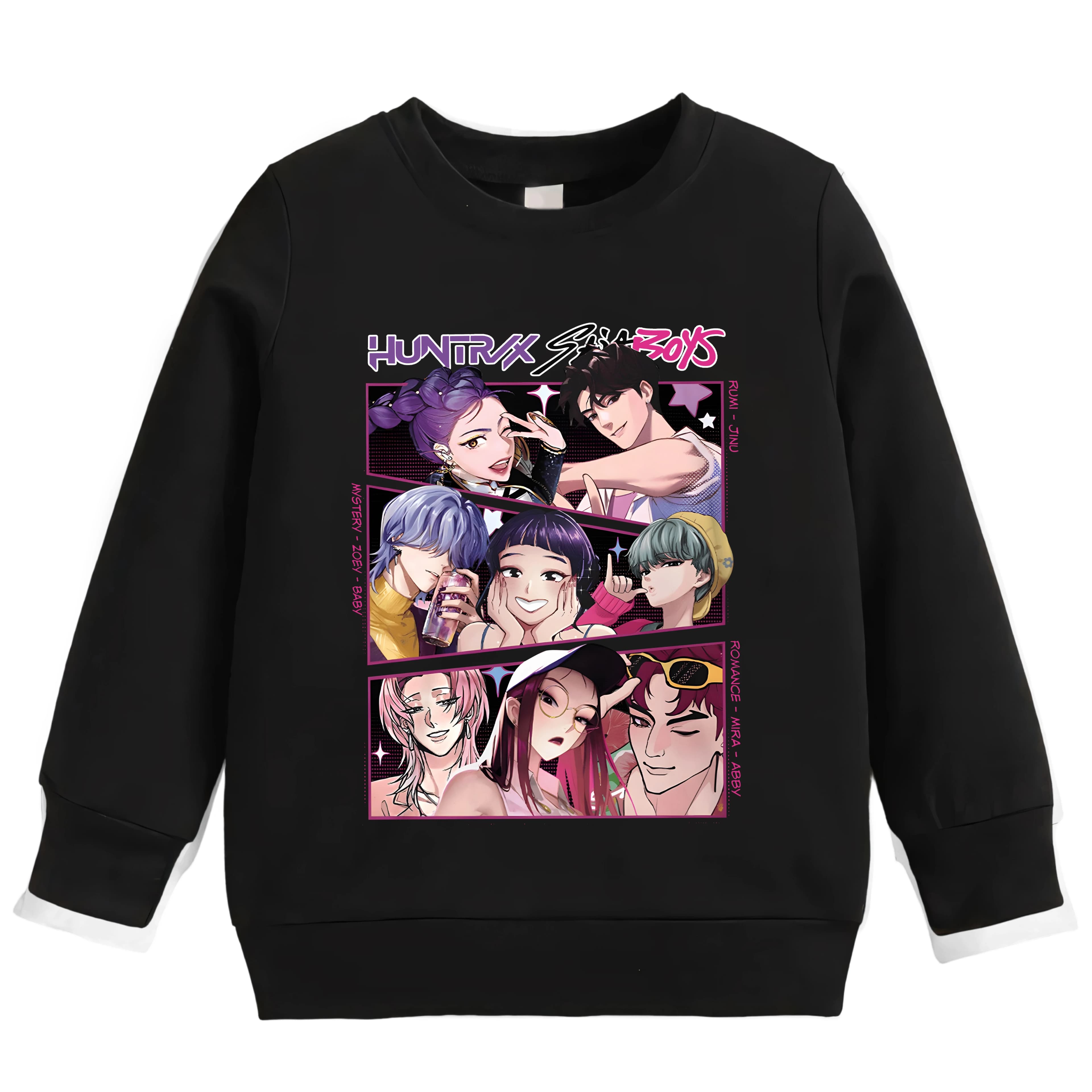 Felpa per bambini Chic Cartoon Girl Group con stampa collage di personaggi alla moda Girocollo Abiti casual versatili