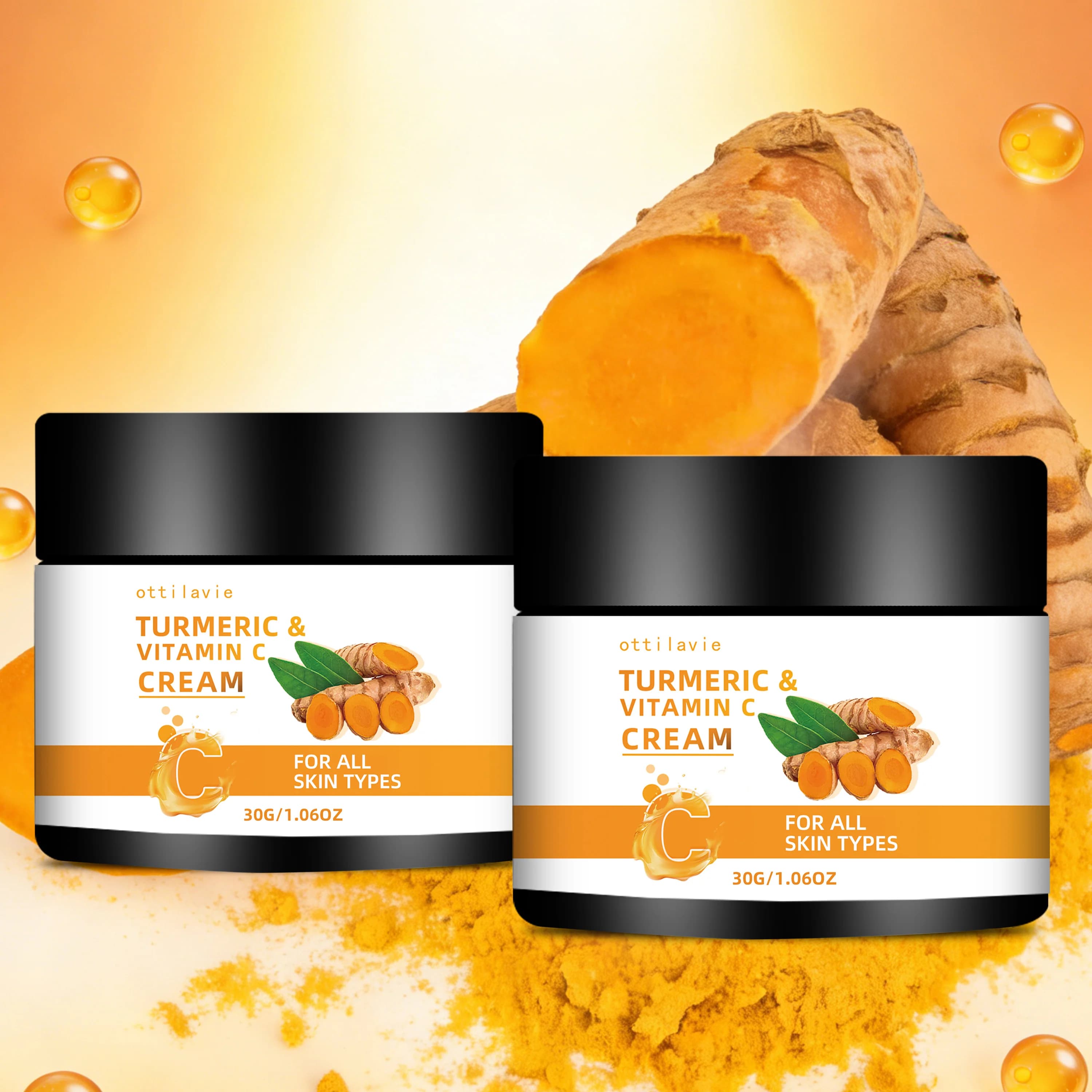 2 pezzi di CREMA ALLA CURCUMA E VITAMINA C - Senza alcol, idratante e levigante, essenziale quotidiano unisex per viso e corpo, per tutti i tipi di pelle