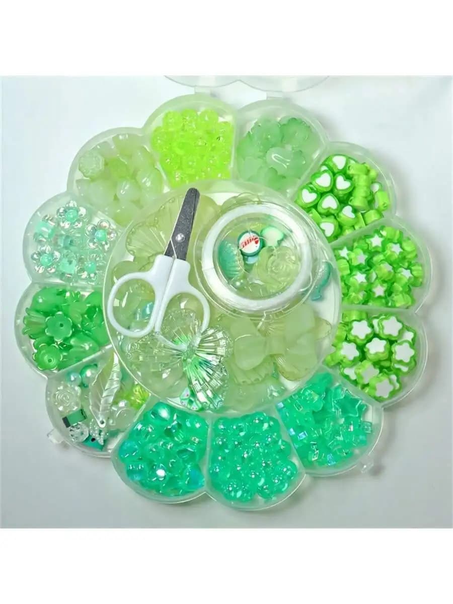 13 boxes, transparent green AB beads set, forest theme, spring, bracelets, necklaces, rings and various small DIY accessories