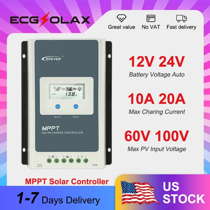 EPEVER Tracer AN MPPT Solar Charge Controller 10A/20A With LCD Display Solar Regulator 12V 24V Battery Auto High Efficiency