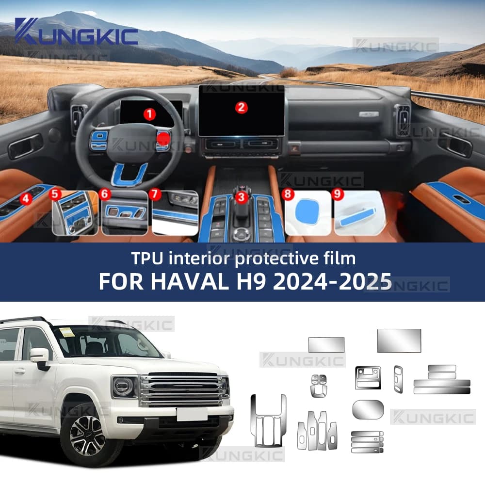 Per HAVAL H9 2024 2025 TPU Pellicola interna per auto Controllo trasparente Schermo GPS Ascensore per finestra Protezione antigraffio Adesivo PPF
