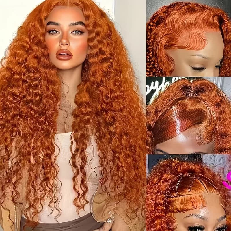 Parrucca di capelli umani Ginger 13x6, ondulata profonda arancione zenzero, con pizzo frontale, pre-strappata, capelli Remy vietnamiti, 26 pollici, per donna, colore 350