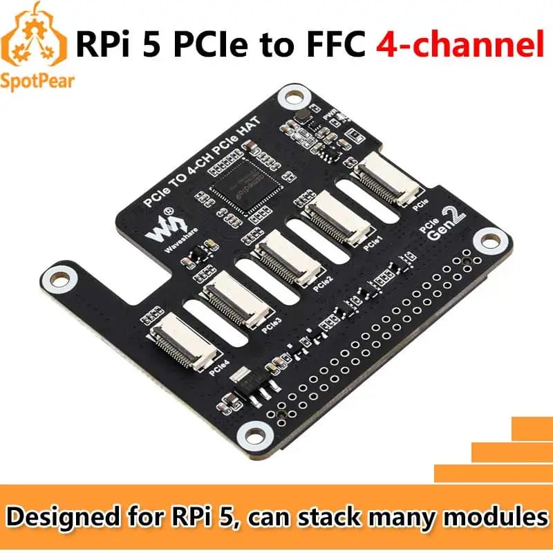 Raspberry Pi 5 PCIe a 4-CH PCIe FFC HAT Board Pi5 4 canali Waveshare PCIe A 4-CH PCIe HAT