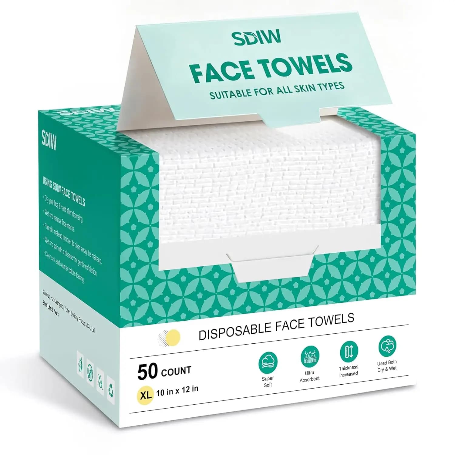 Salviette monouso per il viso 10x12 pollici, 50 pezzi, extra spesse e morbide, per la rimozione del trucco, pelli sensibili, viaggi