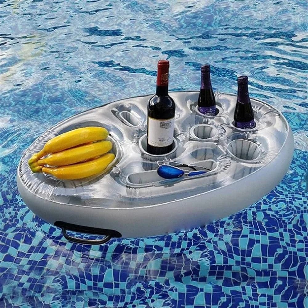 Tavolino Refrigerante Gonfiabile per Piscina, Vassoio Galleggiante per Birra, Materassino Portabevande e Cibo, Accessorio per Nuoto