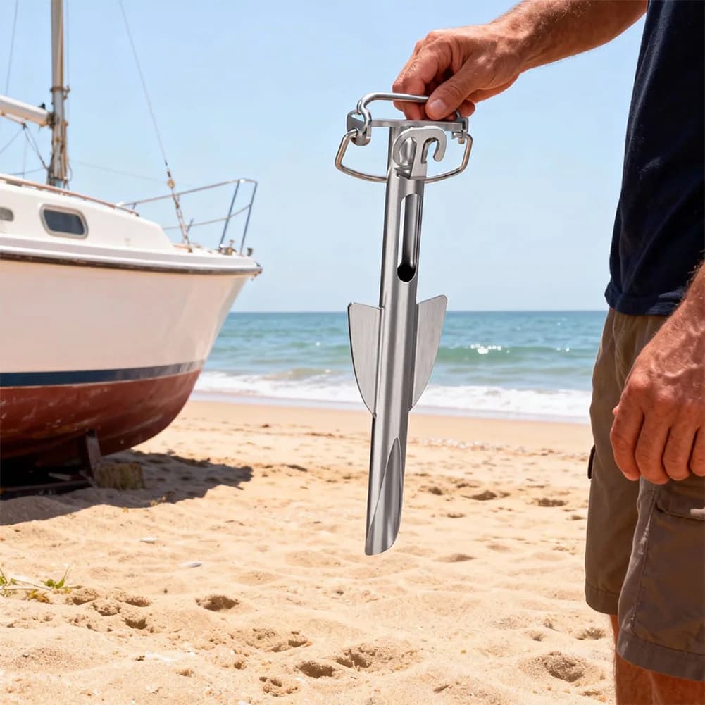 Stainless Steel Watercraft Anchor for Kayak Fishing Boat with Precision Spiral Threads for Effective Sand Engagement