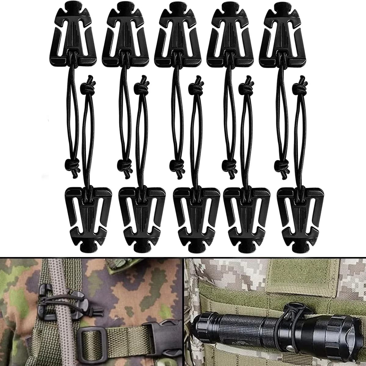 10 clip fastener Molle Web Dominators elastic strap tactical equipment for backpack management with outdoor hydration tube
