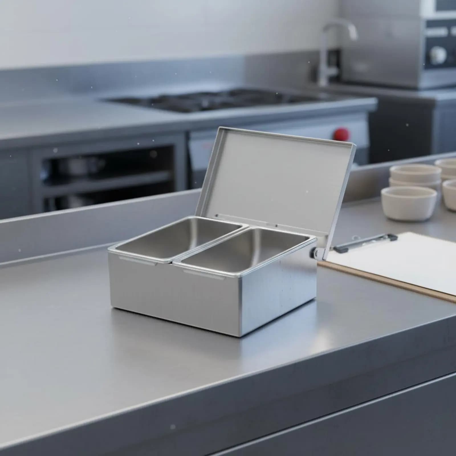 Contenitore per Condimenti in Acciaio Inox con Coperchio, Scatola Multi-Scomparto per Spezie, Set di Contenitori per Alimenti da Bancone con Inserti Rimovibili per Chef