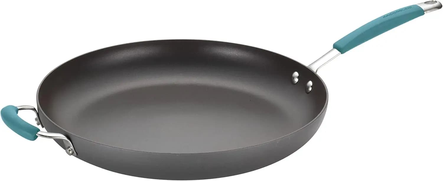 Padella Antiaderente da 14 Pollici con Manico Ausiliario, Padella Anodizzata Dura Grigia/Blu per una Cucina Semplificata