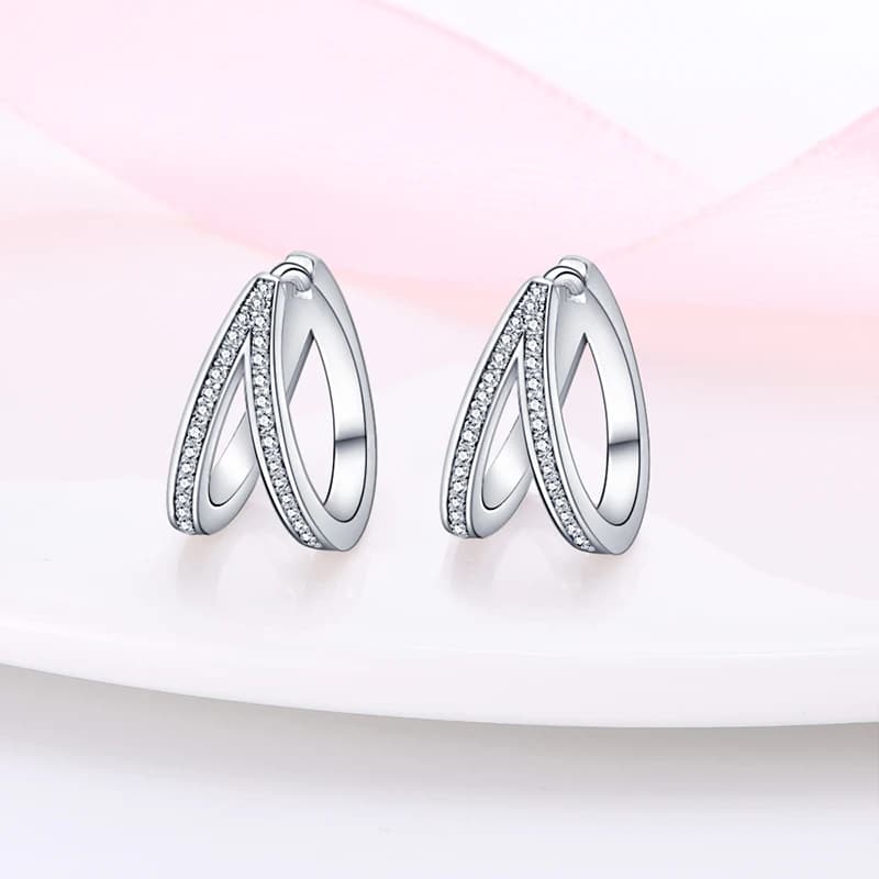 MISEFF S925 Sterling Silver Earring Creative Geometric Zircon Earrings For Women Birthday Gift Silver Jewelry