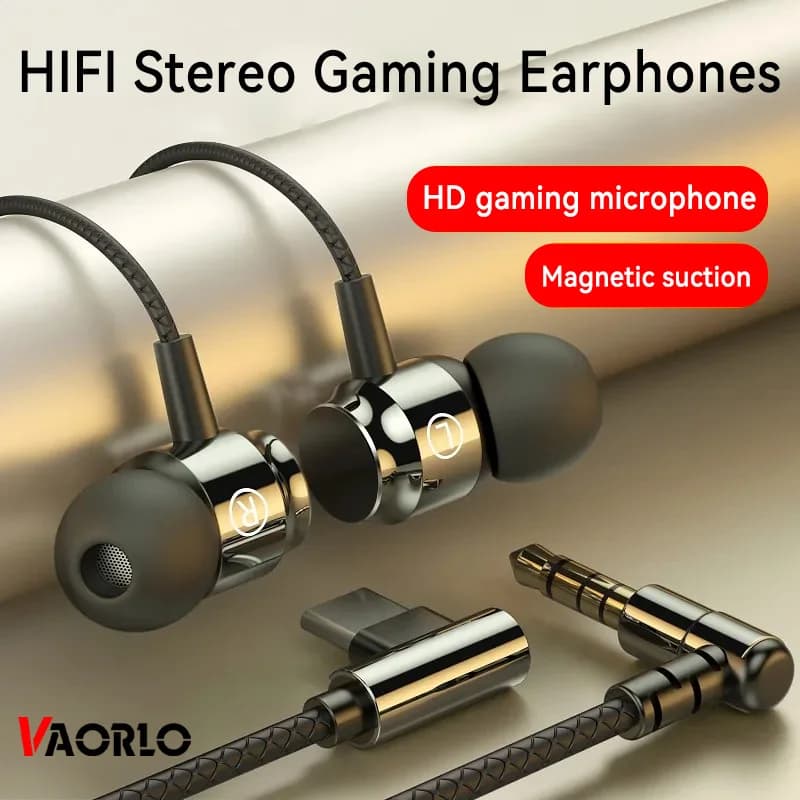 NUOVO Gioco cablato magnetico Cuffia L Jack HIIF Bass Stereo Musica Auricolare 3.5mm AUX Tipo-c Auricolare per telefoni cellulari e computer