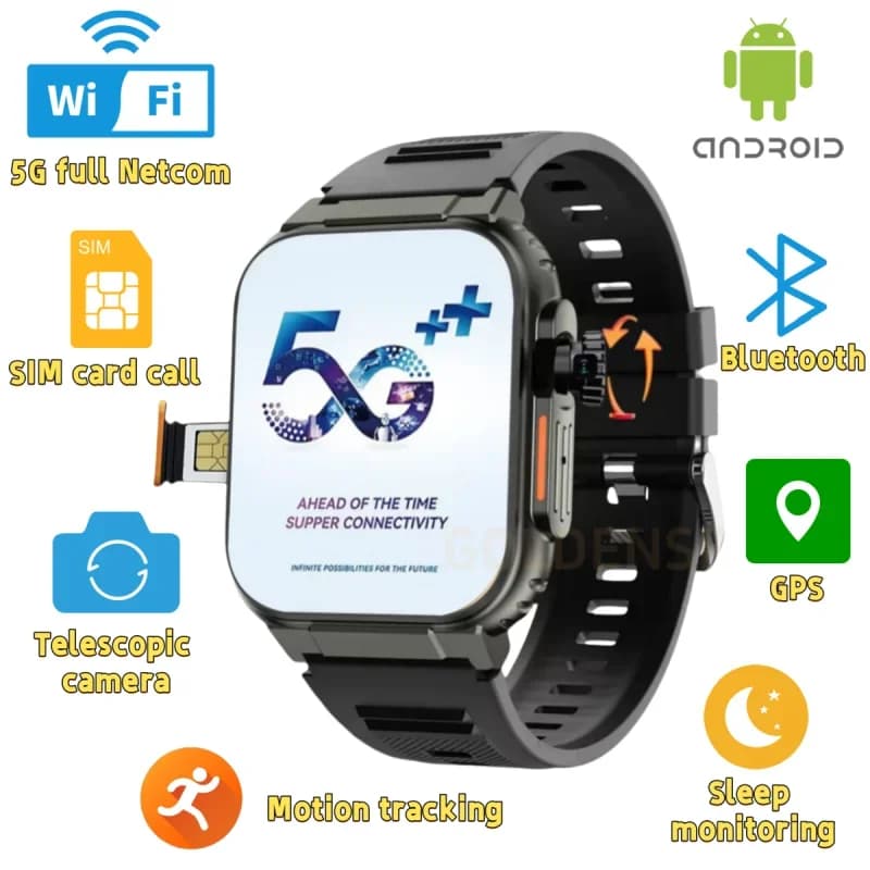 Smartwatch Microwear Ultra Ai3: 4G Android SIM card 2.2'''' Amoled, AI health monitoring, 180 ° Rotative camera, 256 GB storage