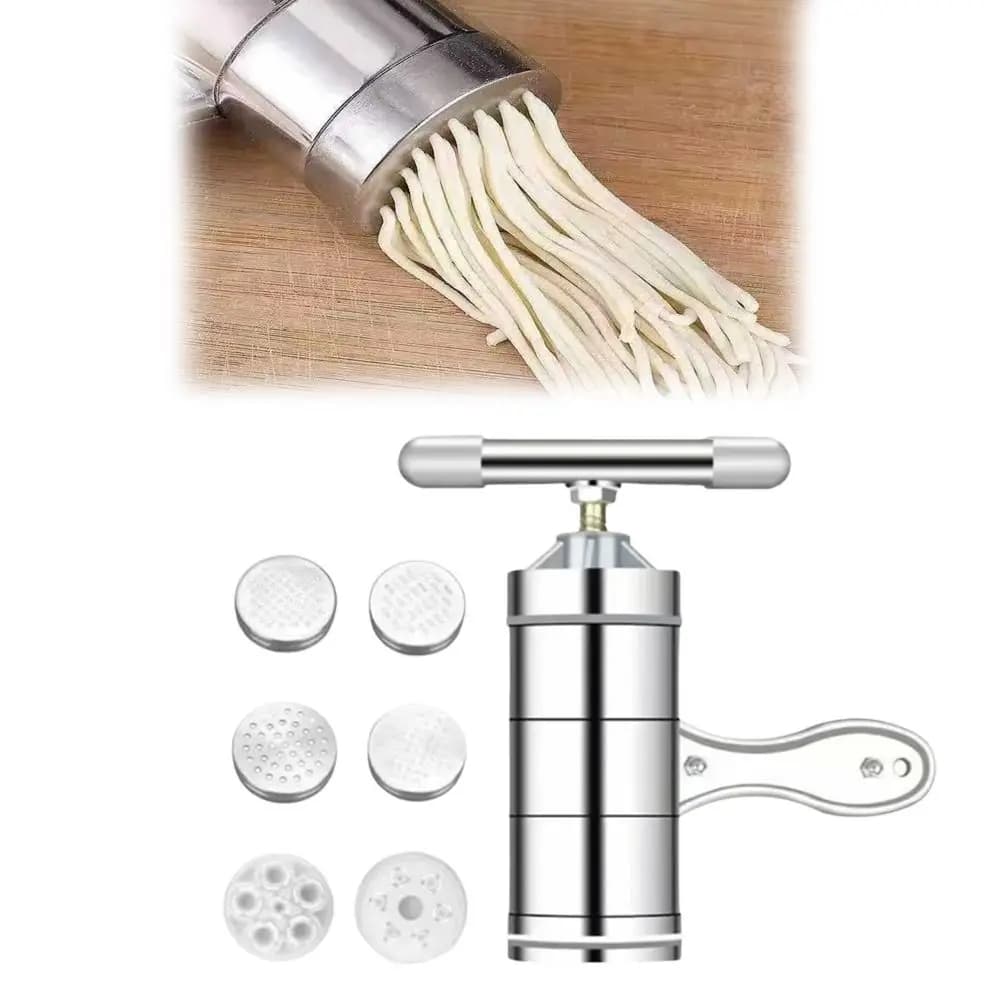 Stainless Steel Noodle Press Machine 6 Interchangeable Noodle Mould Manual Operation Manual Pasta Maker Multiple Noodle Shape