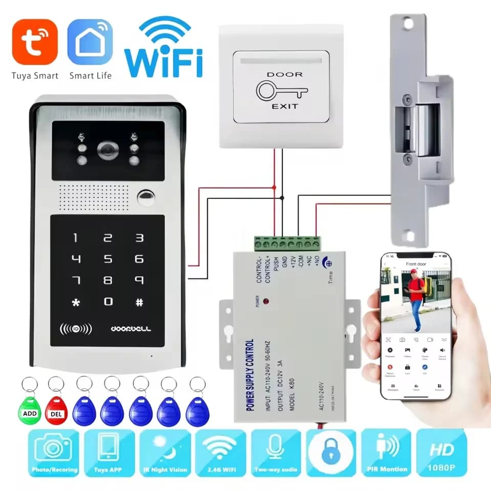 Tuya Smart Wifi Videocitofono Campanello Citofono Videocitofono wireless 1080P Telecamera WIFI esterna Scheda RFID per appartamento domestico