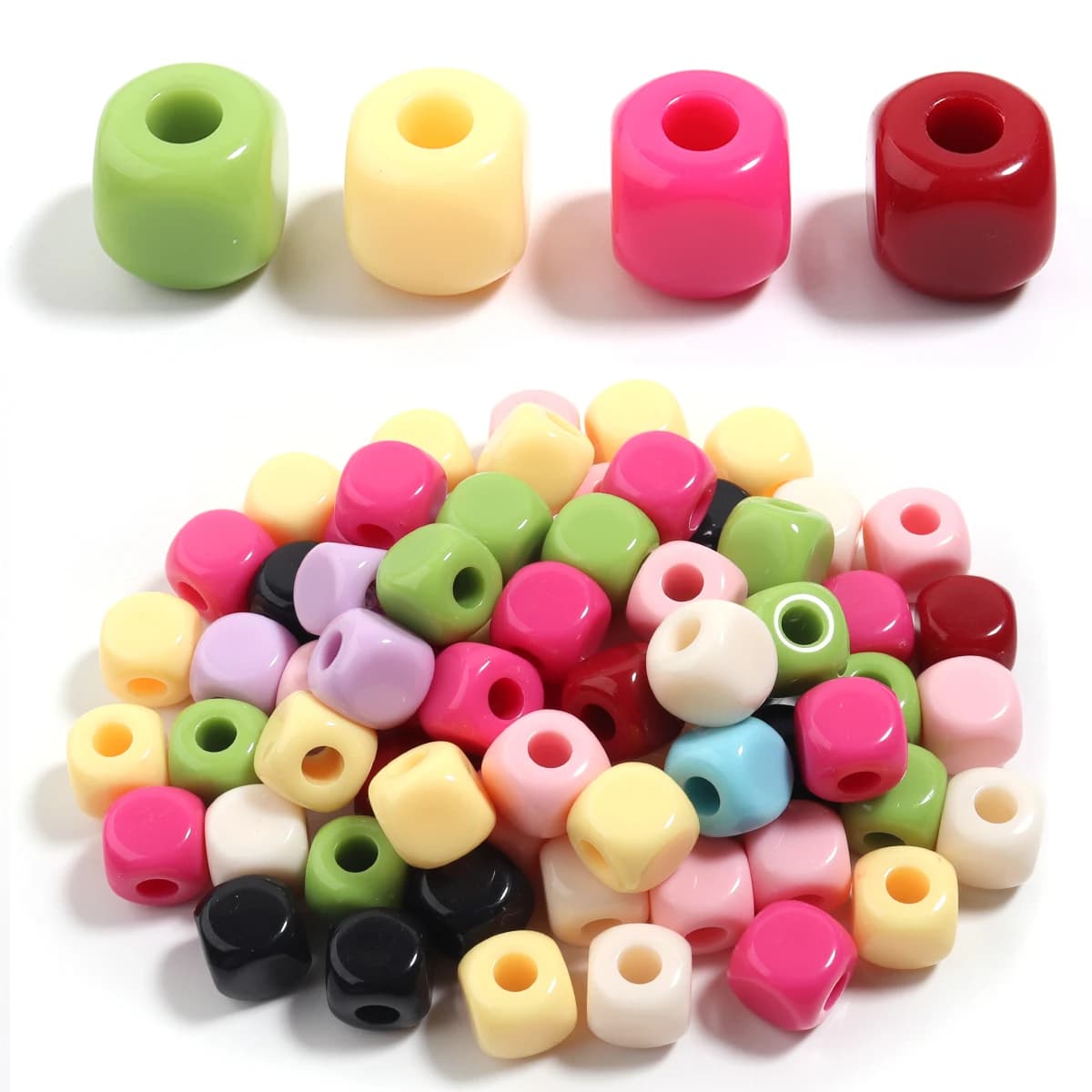 30pcs 12mm Solid Color Acrylic Square Beads Large Hole Loose Spacer Cube Beads For DIY Keychain Bracelet Jewelry Accessories