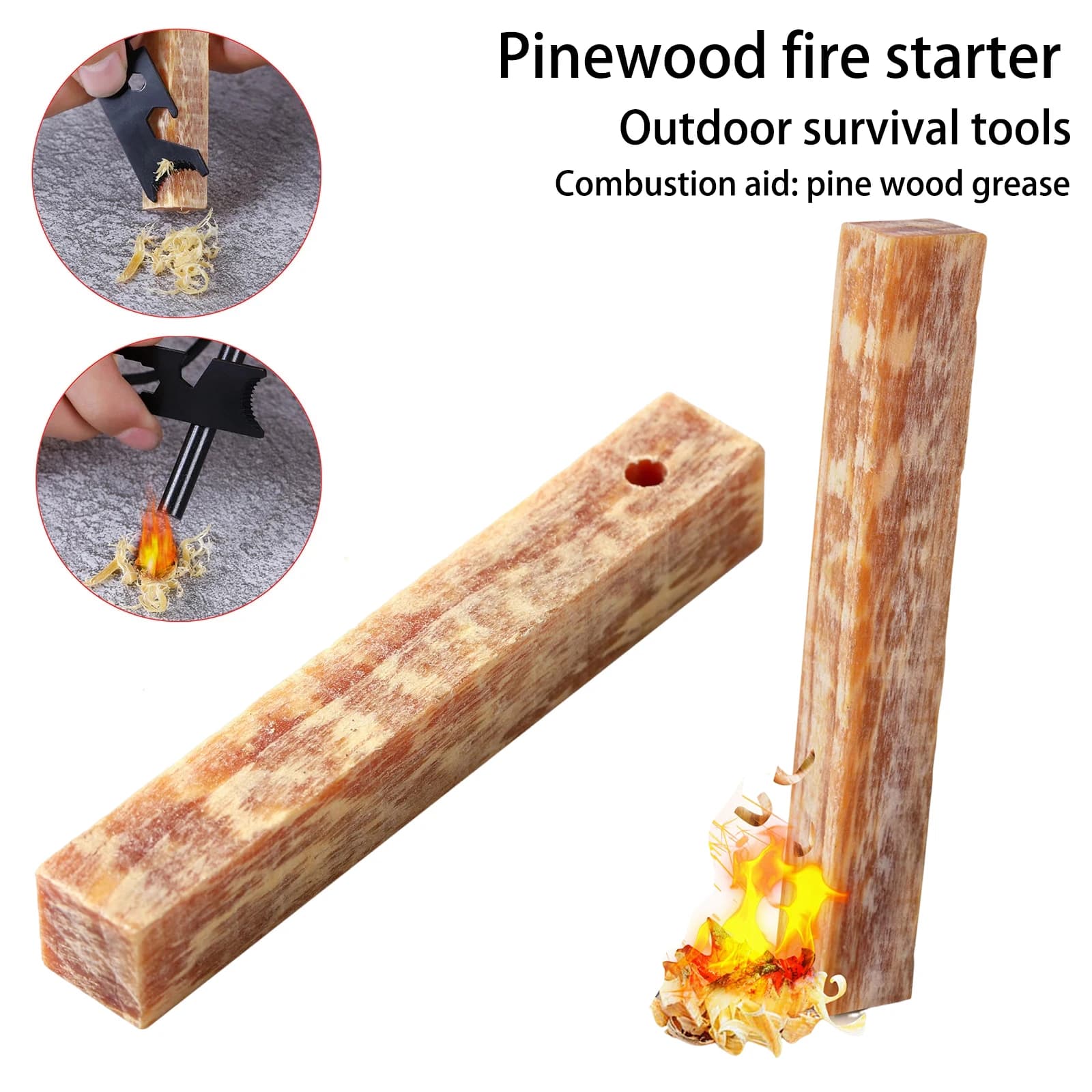 Rafford 2 pieces natural ignition pure pine wood match outdoor firefighting tools for fire production survival tools for outdoor camping