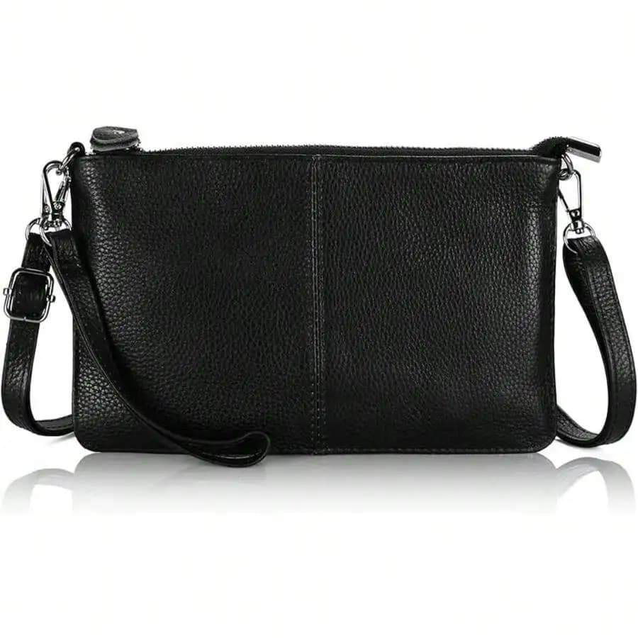 Genuine Leather Wristlet Clutch Wallet Purses Small Crossbody Bags Shoulder Handbag For Women, Silvery Zipper