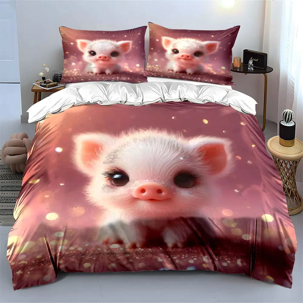 Set di decorazioni a tema maialino, morbido e delicato sulla pelle, include 1 copripiumino e 2 federe, idea regalo