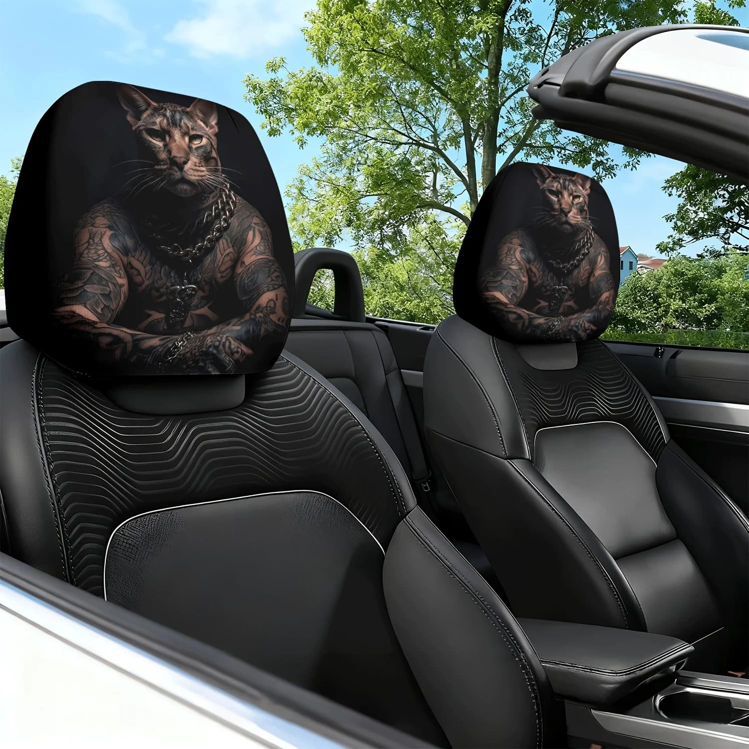 2 Pezzi Copricuscino per Poggiatesta Auto con Stampa Tema Dark Charm e Design Carino - Tappetino per Interni Auto, Cuscino Lombare
