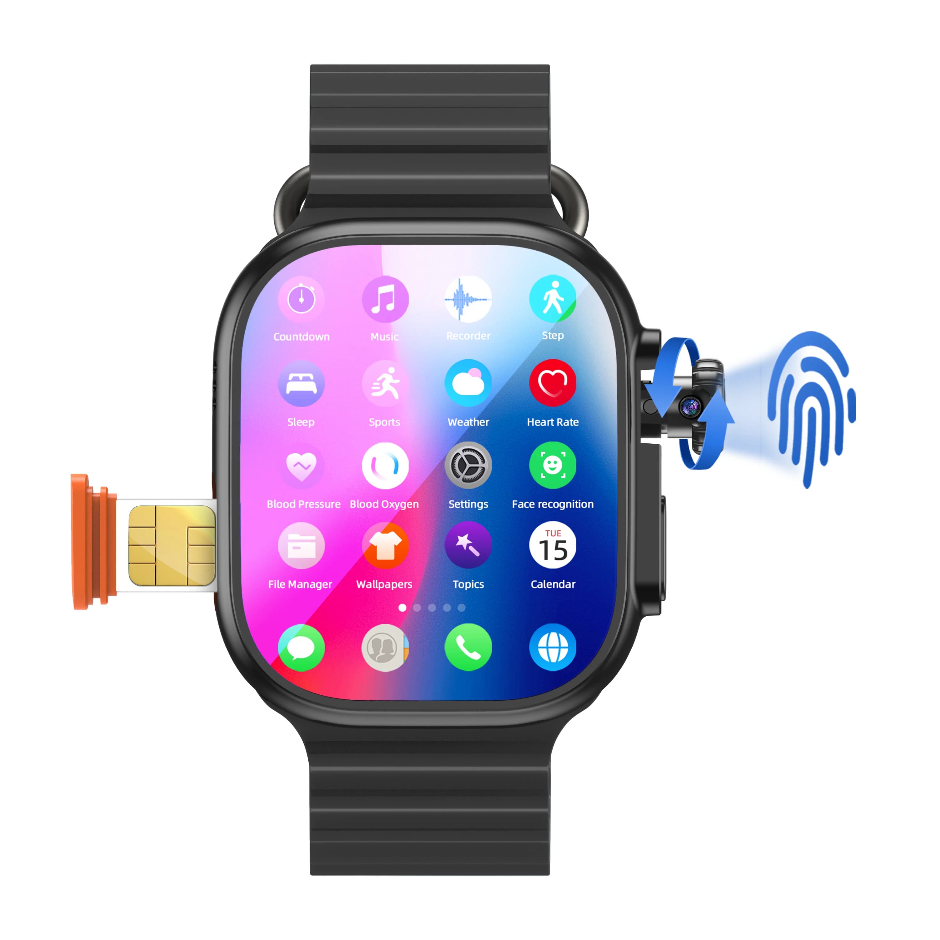 Smartwatch DW200 with Touch ID, 5G Full Netcom, 2,29 Inch Amoled Display, Intelligent Clock with Infrareds, 32+1024GB ROM, Free Download App, WIFI, GPS