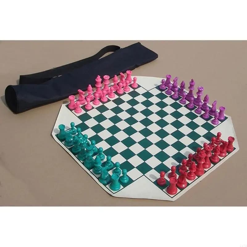 4 Player Chess Board Game Set Soft Folding Chess Board Travel Family Chess Game