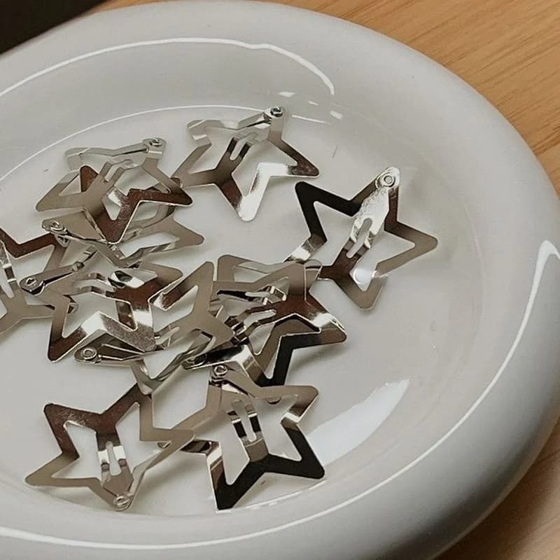 10 Pieces/Length Y2K Hair Clips in Star Shape, Silver Metallic Springs in Pentagram for Girls, Hair Accessories