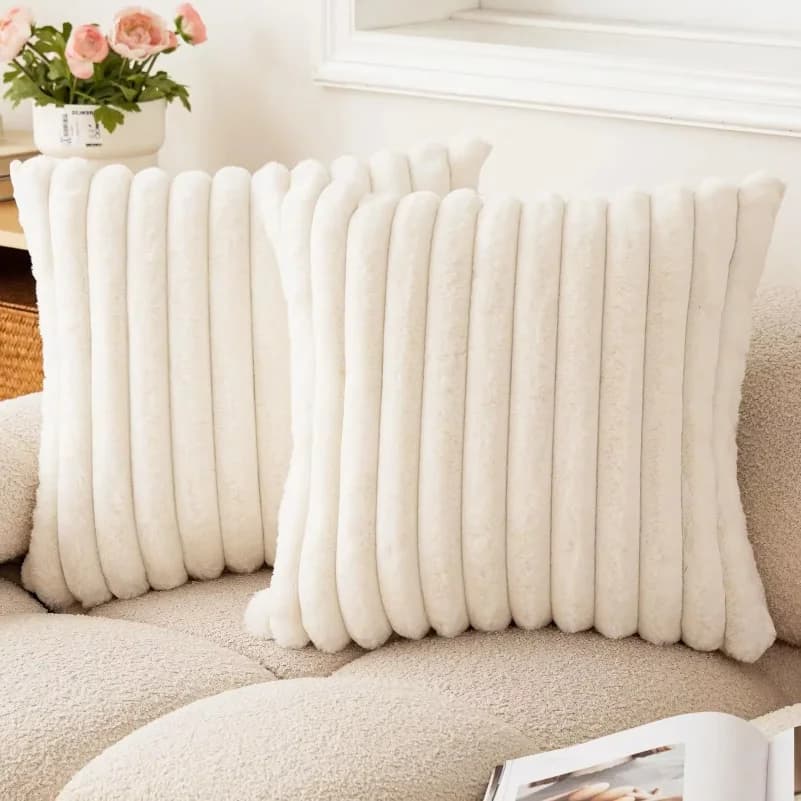 40x40 45x45 Faux Rabbit Fur Square Cushion Cover New Big Thick Striped Super Soft Solid Color Pillow Cover Sofa Decor Pillowcase
