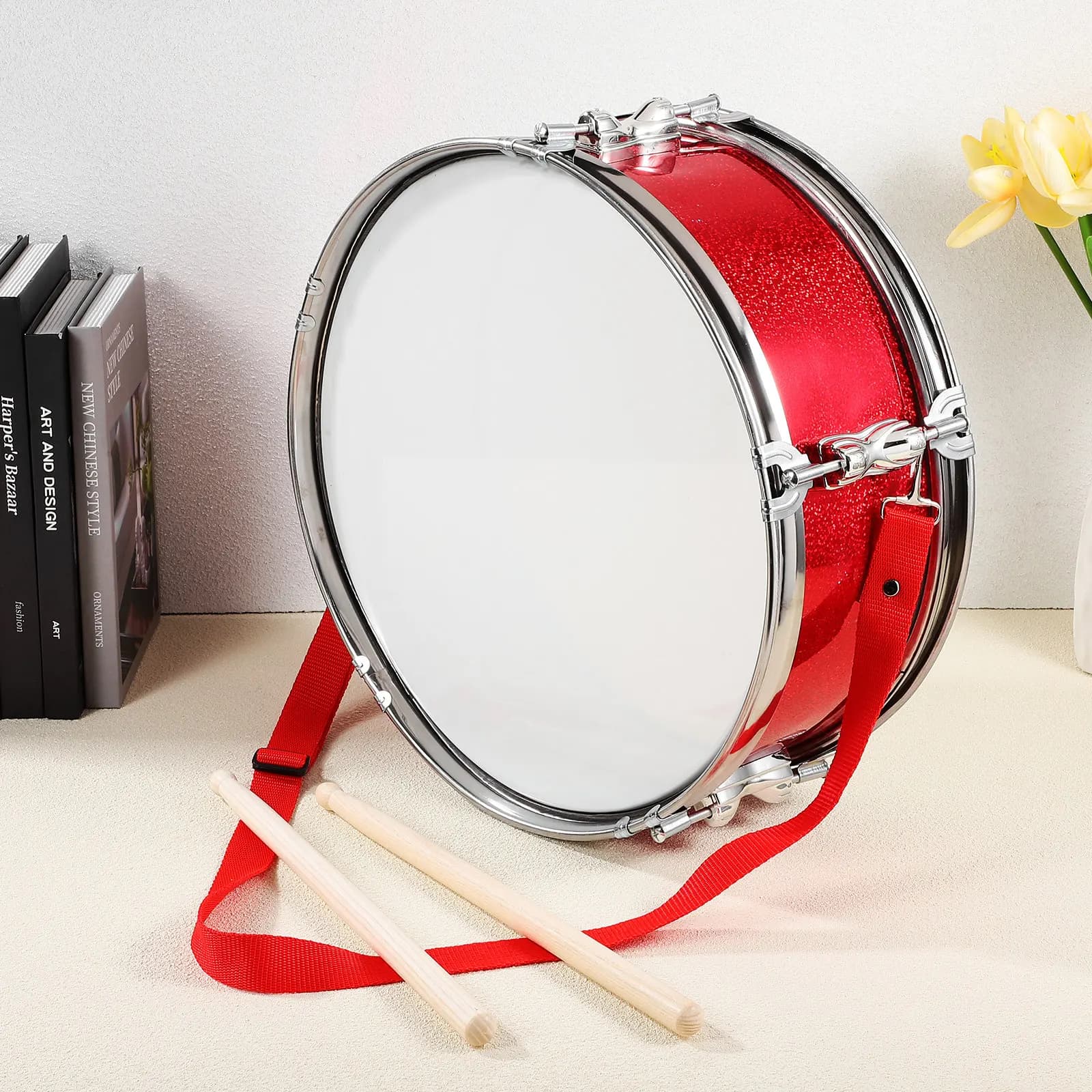 Set di tamburi da marcia per bambini con bacchette per rullante, pad per esercitazioni, cintura regolabile, strumento musicale per divertimento all'aperto