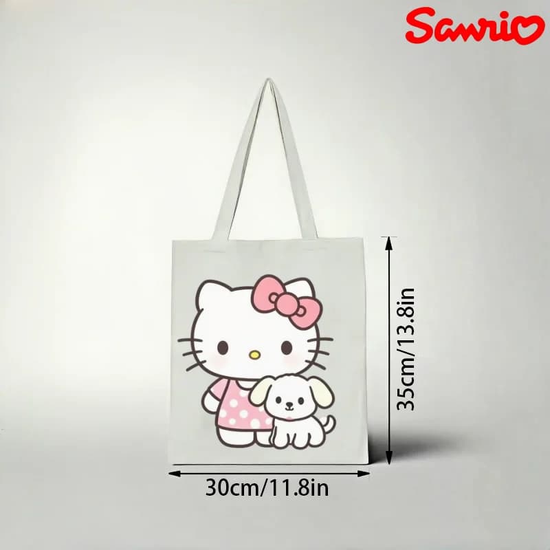 1 borsa tote in tela casual, graziosa e minimalista, con Hello Kitty e il cucciolo.
