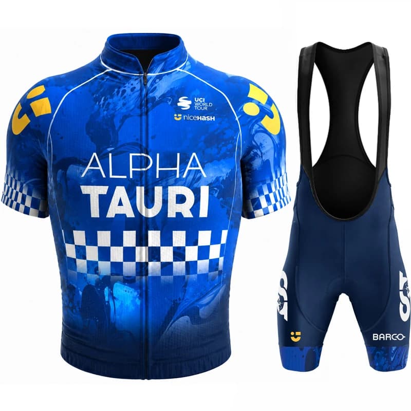 AlphaTauri Road Cycling Kit Short Sleeve Summer Bike Jersey Breathable Quick Dry Padded Bib Shorts Lightweight Sportswear Outfit