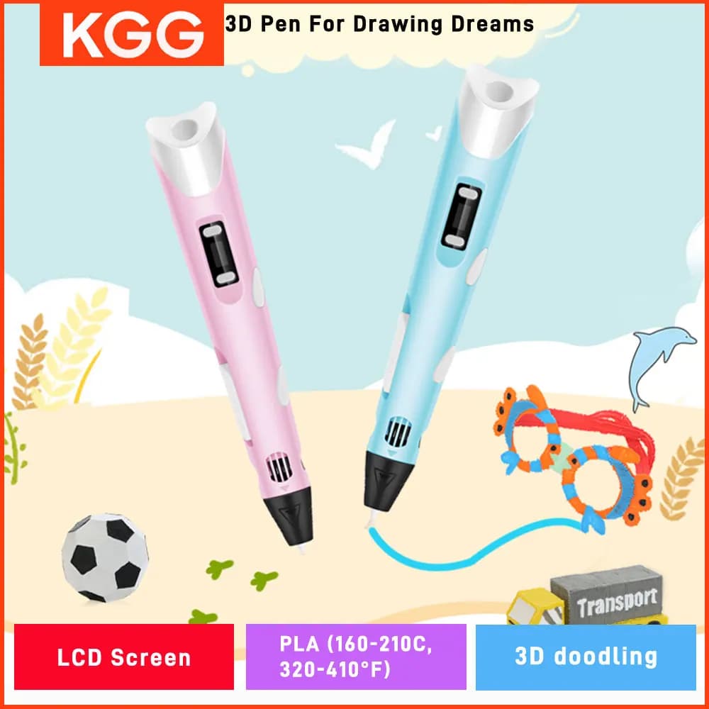 3D Printing Pen DIY Paiting Drawing with LCD Screen Compatible with Filament PLA Safe Toys with 9M PLA Christmas Birthday Gift Toys