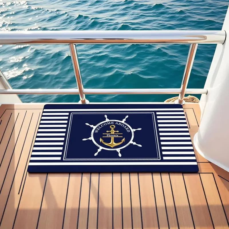 VIKAMA Nautical Anchor Stripe Doormat Water Resistant Anti Slip Alfombra Yacht Boat Balcony Entrance Outdoor Floor Decor Mat