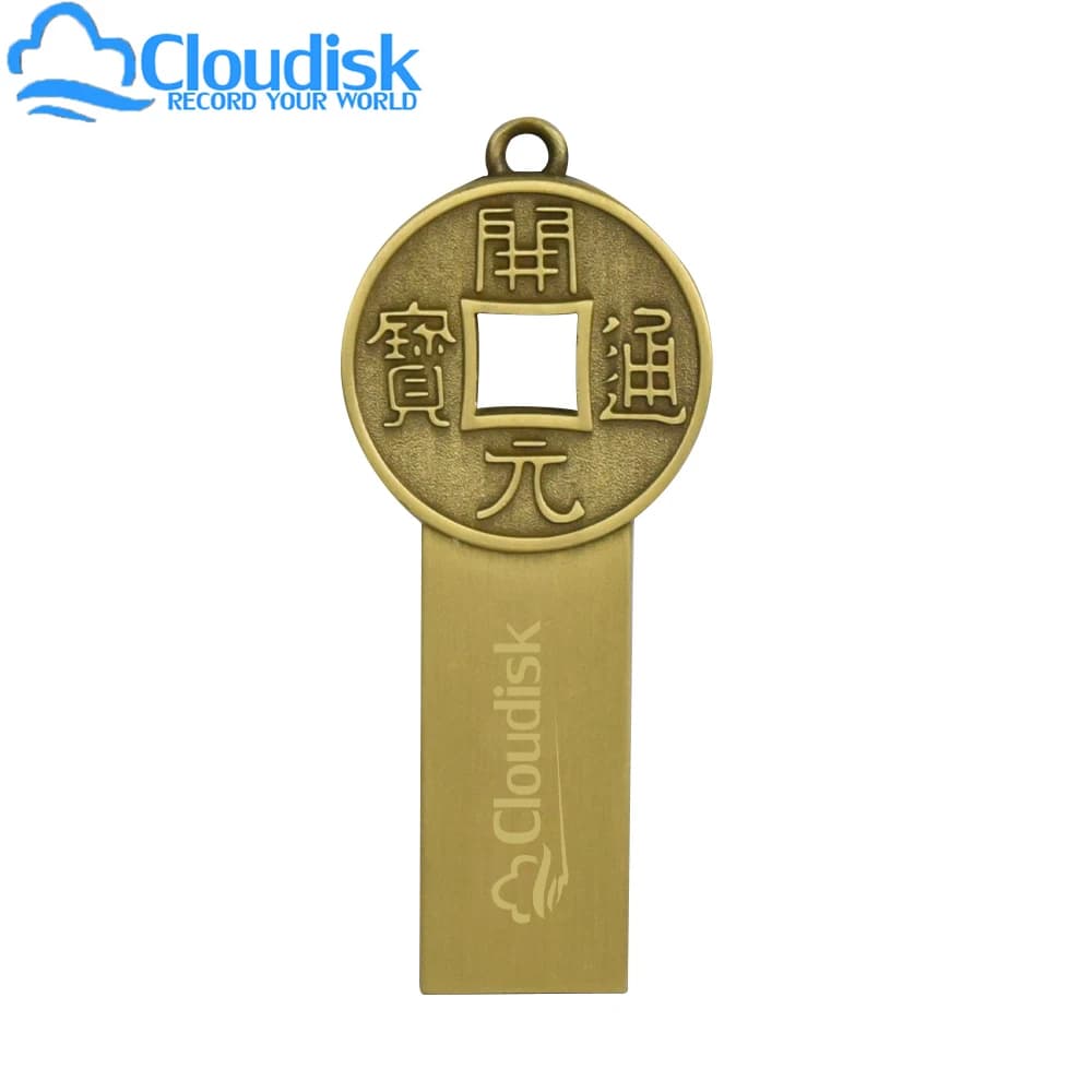 Cloudisk Chiavetta USB in metallo a forma di moneta cinese retrò 1 GB 2 GB 4 GB 8 GB 16 GB 32 GB 64 GB 128 GB USB 2.0 U Disco per PC Computer