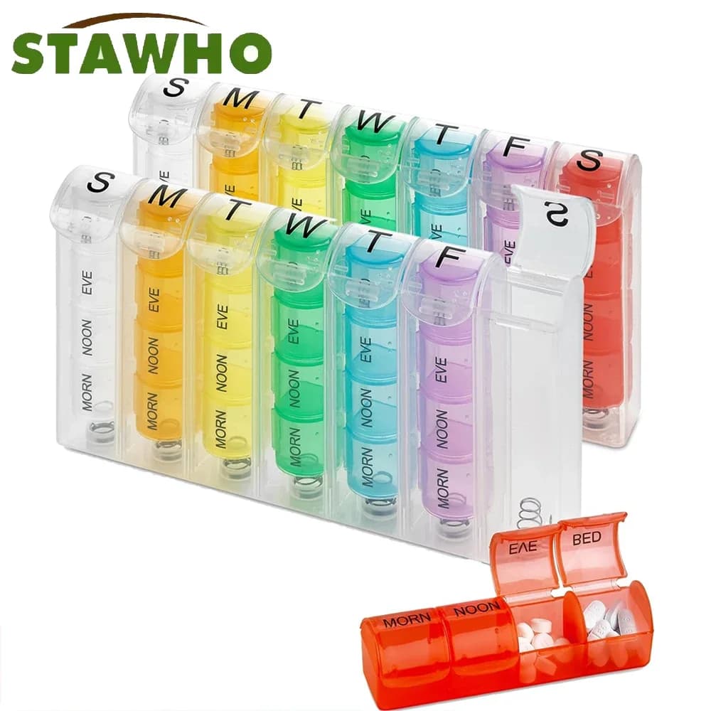 1PCS Weekly Pill Organizer 4 Times a Day, Mon-Sunday Medication Reminder, Portable Vitamin Case for Travel & Purse, Easy Read