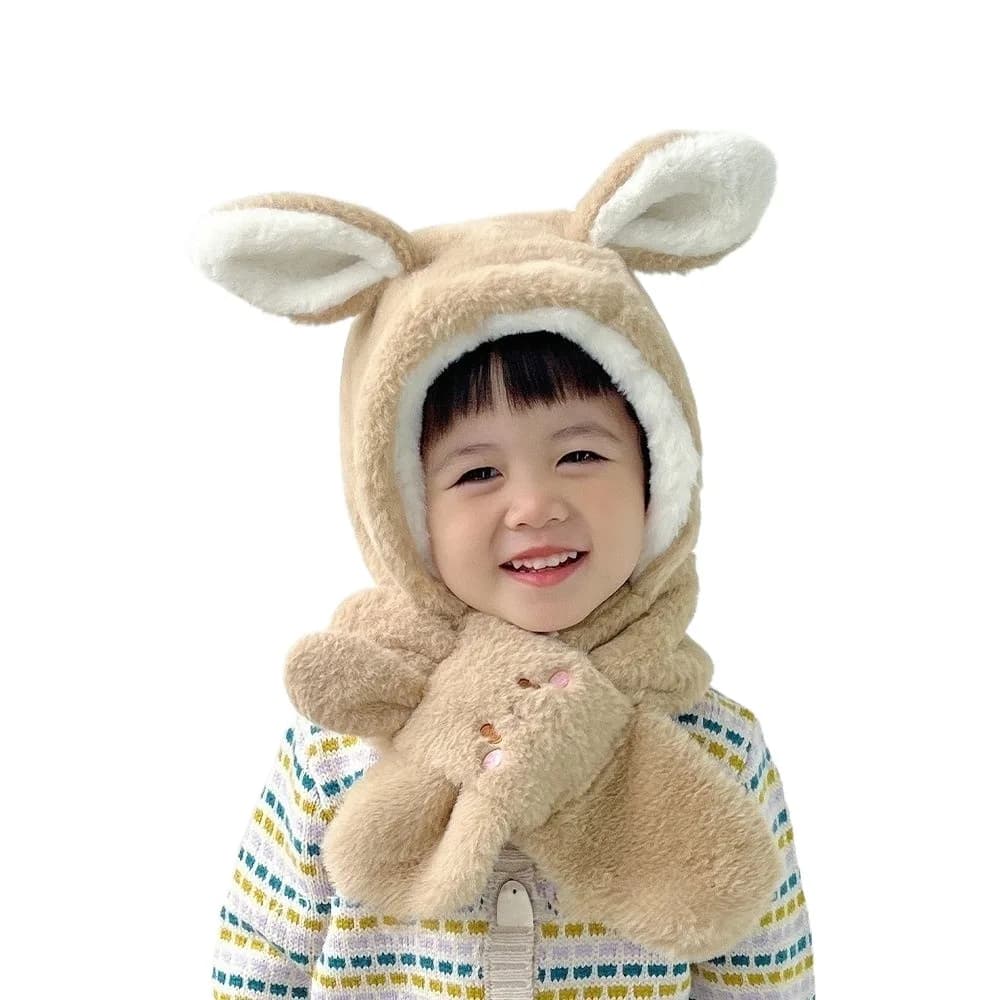 Cute Plush Integrated Hat Scarf Set Warm Windproof Pullover Cap Coldproof Beanie Hat Outdoor Sports